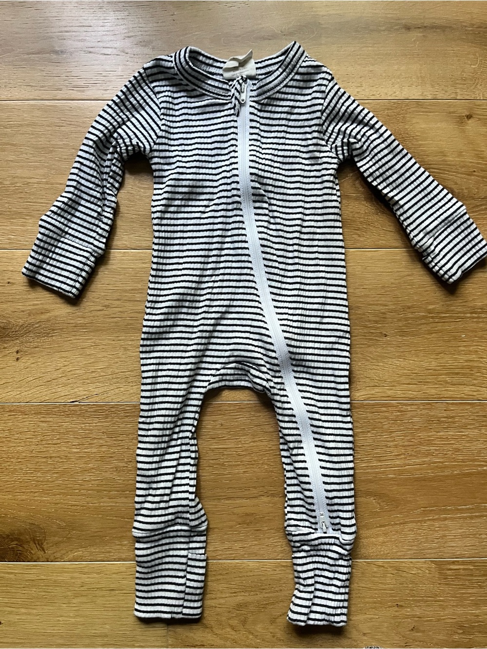Striped Black & White Zipper Baby One-Piece